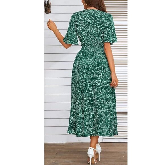 NWOT - Short Sleeve Floral High Low V-Neck Flowy Party Long Maxi Dress - Size XL - Picture 4 of 4